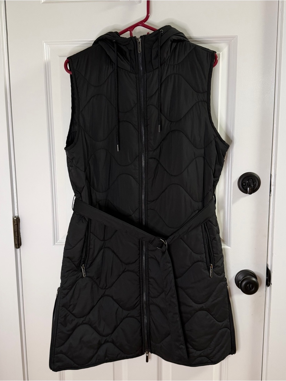 Zella Long Quilted Hooded Belted Vest M